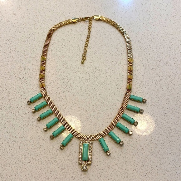 Art Deco Gold and Mint Green Statement Necklace - Picture 1 of 7